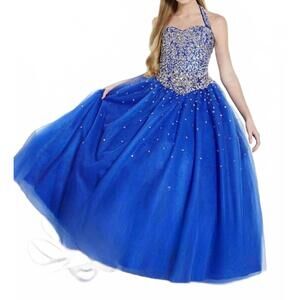 NEW TIFFANY PRINCESS girls halter pageant dress in royal